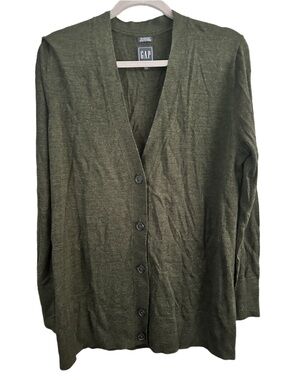 GAP Olive Green 100% Merino Wool V-Neck Button-Up Cardigan Size Tall XL